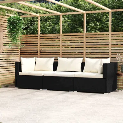 Vidaxl Wicker Patio Furniture 3 Piece With Cushions Black Poly Rattan