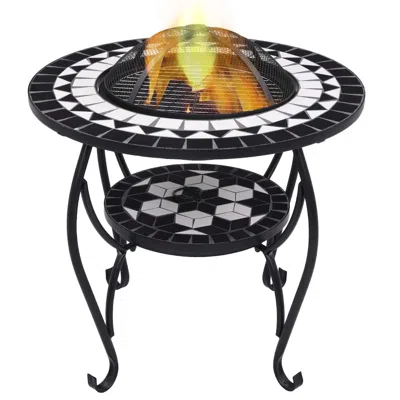Vidaxl Mosaic Fire Pit Table Black And White 26.8" Ceramic, 46725