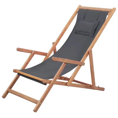 Vidaxl Folding Beach Chair Fabric And Wooden Frame Gray, 43997