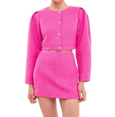 Endless Rose Crop Tweed Jacket In Hot Pink In Pink