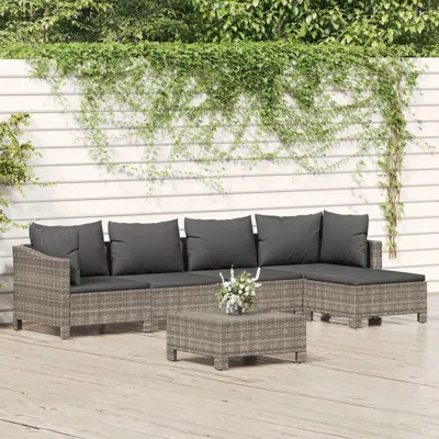 Vidaxl 6 Piece Patio Lounge Set With Cushions Gray Poly Rattan
