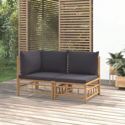 Vidaxl 2 Piece Patio Lounge Set With Dark Gray Cushions Bamboo