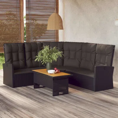 Vidaxl Reclining Corner Sofa With Cushions Black Poly Rattan