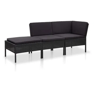 Vidaxl 3 Piece Garden Lounge Set With Cushions Poly Rattan Black, 48961