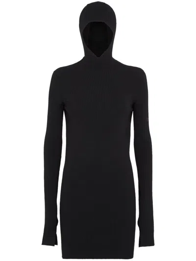 Fendi Hood Collar Mini Dress In Black