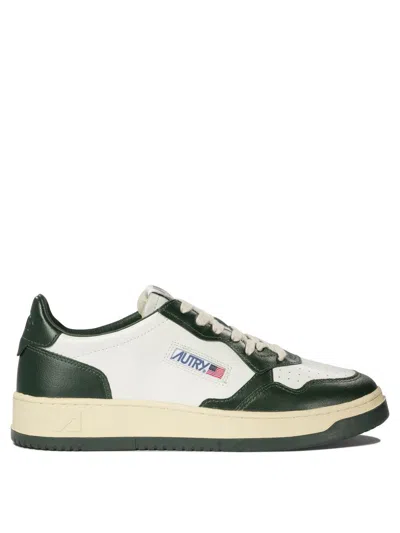 Autry Medalist Low Two Tone Sneakers In White And Mountain Green Leather In Black
