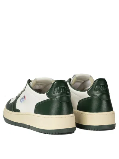 Autry Medalist Low Two Tone Sneakers In White And Mountain Green Leather In Black
