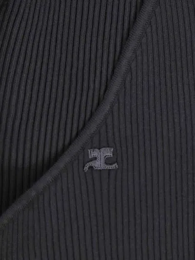 Courrèges Slash Mini Dress In Black Fabric Ribbed Knit In Black