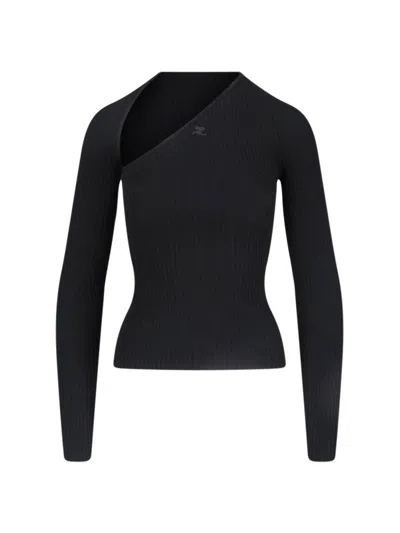 Courrèges Slash Asymmetric Ribbed-knit Sweater In Black