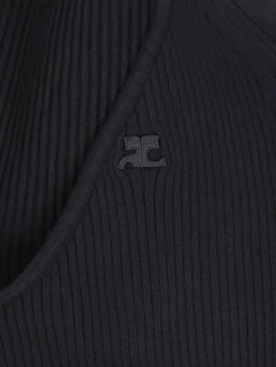 Courrèges Slash Asymmetric Ribbed-knit Sweater In Black