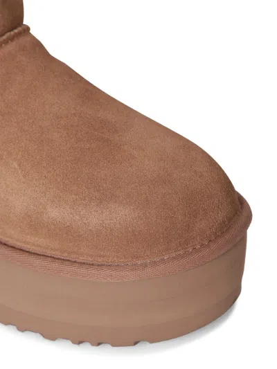 Ugg Camel Suede Classic Mini Platform Ankle Boots In Beige