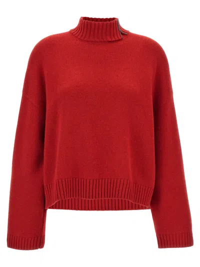 Brunello Cucinelli Monili Cashmere Turtleneck Sweater In Red