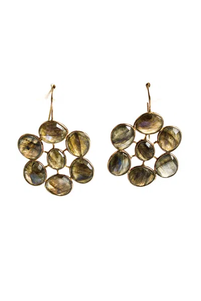 Rarities Womens Sterling Silver Gold Plated Faceted Labradorite Cluster Dangle Earrings 2" In Gold