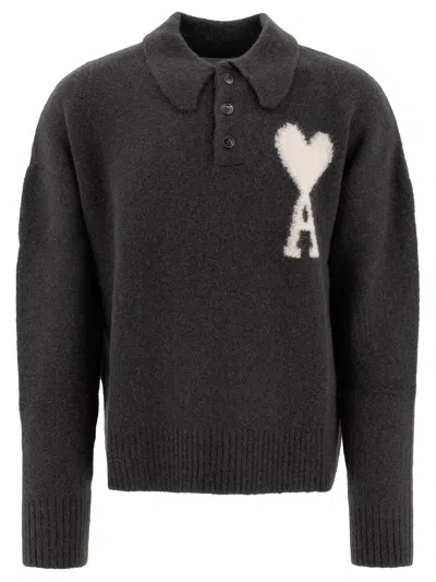 Shop Ami Alexandre Mattiussi Ami Paris "ami De Coeur" Alpaca Polo Shirt