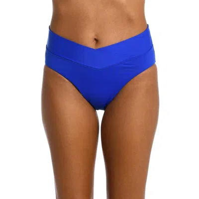LA BLANCA ISLAND GODDESS CROSSOVER HIGH WAIST SWIM BOTTOM IN SAPPHIRE 