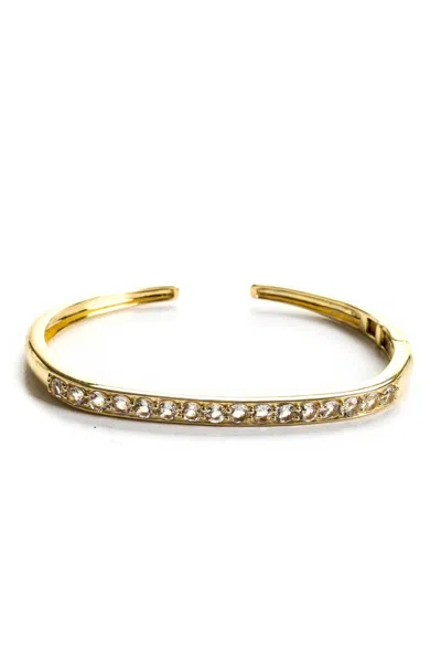 Rarities Gold Plated Sterling Silver White Topaz Hinge Cuff Bracelet Gold 16.2g In Gold