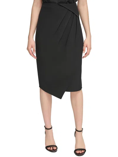 Calvin Klein Womens Pleated Knee Length Wrap Skirt In Black
