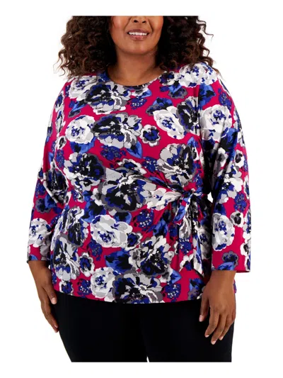 Kasper Plus Size Floral-print Side-knot Blouse In Multi