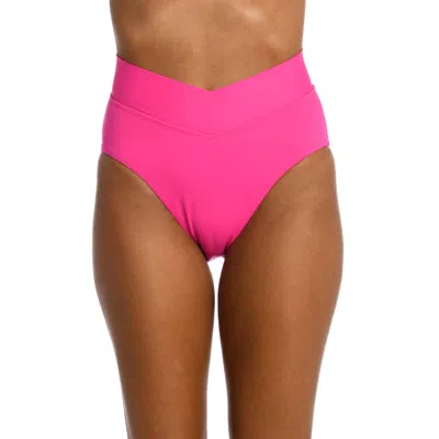 Shop La Blanca Island Goddess Crossover High Waist Swim Bottom In Pop Pink
