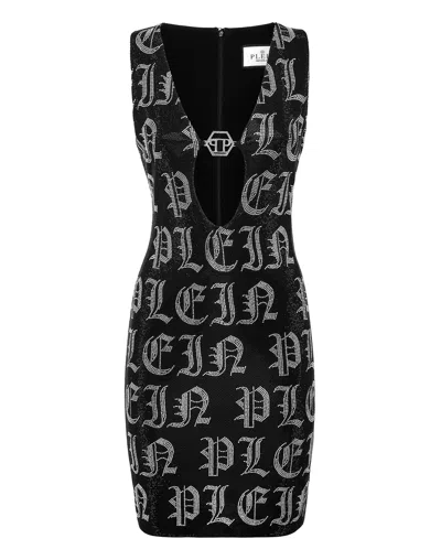Philipp Plein Gothic Plein Rhinestone-embellished Minidress In Black