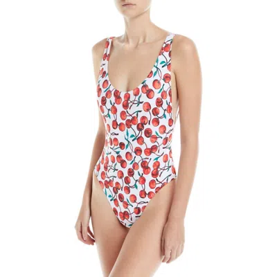 Milly Classic Deep Side Scoop Tank One Piece Swimsuit In Cherry Multi In Multi