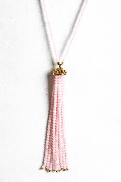 Rarities Womens Sterling Silver Gold Plated Morganite Beaded Tassel Pendant Necklace 28" In Pink