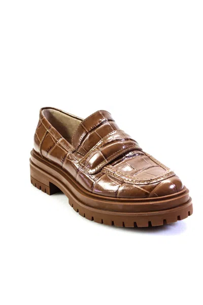 Gianvito Rossi Womens Slip On Croc Embossed Loafers Brown Leather In Brown