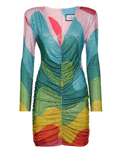 Philipp Plein Crystal-embellished Rainbow-print Minidress In Multi