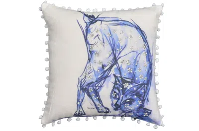 Vibhsa Blue Decorative Pillow With Pom-poms