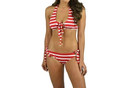 Milly Stripe Boca Eyelet Bikini Bottom In Red/ivory In Multi