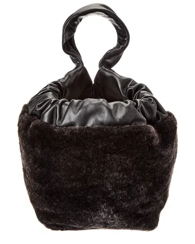 Jil Sander Shearling Rectangular Clutch With Knotted Handle In Black