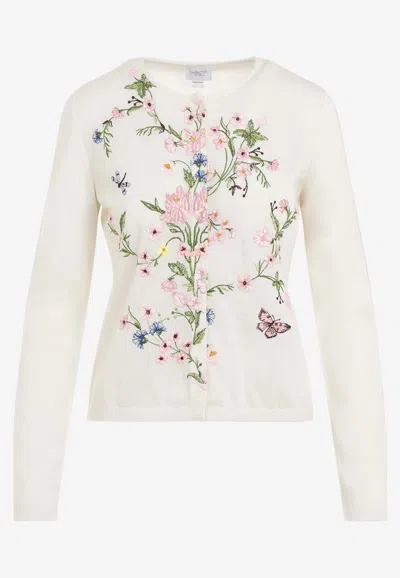 Shop Giambattista Valli Botanical Embroidery Cardigan In Ivory