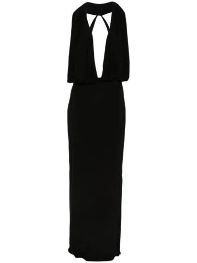 Magda Butrym Draped Stretch-satin Halterneck Gown In Black