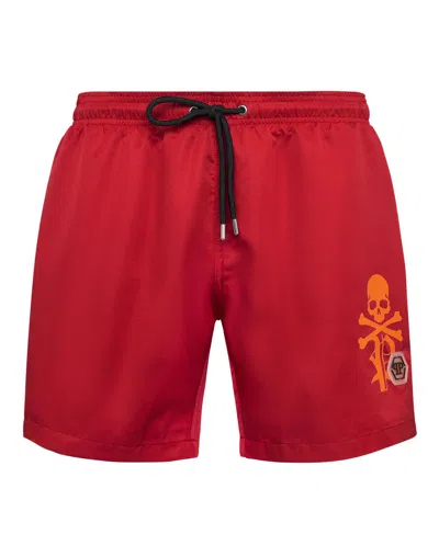 Philipp Plein Logo-print Swim Shorts In Red