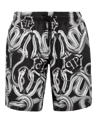 Philipp Plein Snake Logo-print Swim Shorts In Black