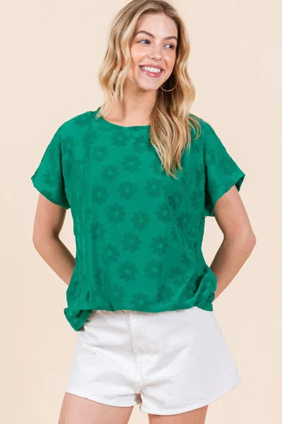 Fashnzfab Textured Floral Pattern Short Sleeve T-shirt In Green