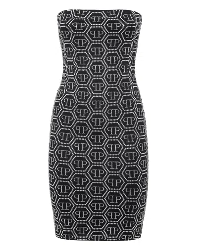 Philipp Plein Sequin-embellished Monogram Mini Dress In Black