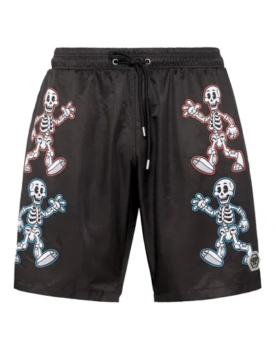 Philipp Plein Skeleton-print Swim Shorts In Black