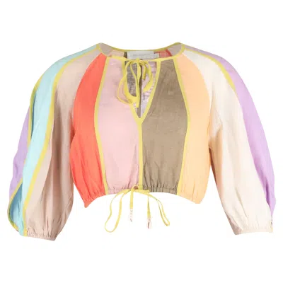 Zimmermann Lola Panelled Crop Top In Multicolor Linen In Multi