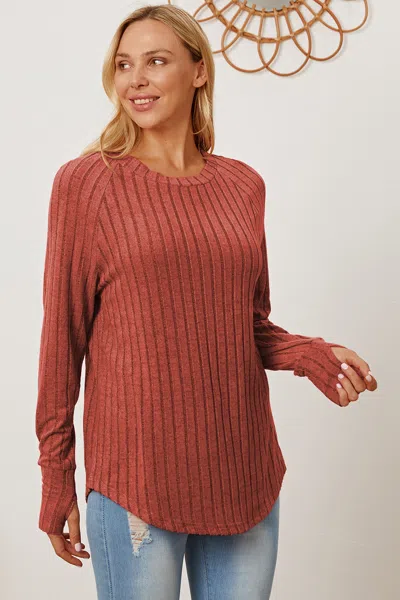 Fashnzfab Full Size Ribbed Thumbhole Sleeve T-shirt In Multi