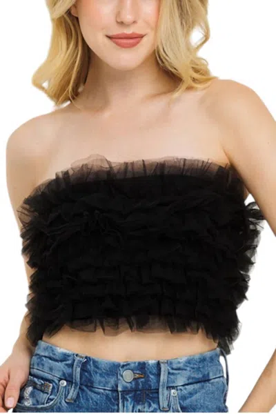 Better Be Ruffled Tulle Tube Top In Black In Black