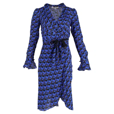 Diane Von Furstenberg Dvf女装 春秋v领长袖法式浪漫不规则下摆裹身女连衣裙 In Blue