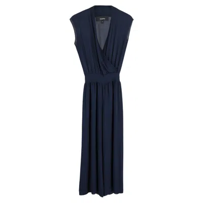 Theory V-neck Jumpsuit In Navy Blue Silk In Blue