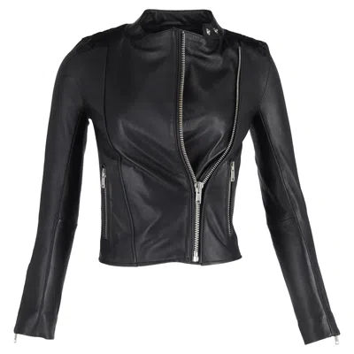 Maje Biker Jacket In Black Lambskin Leather In Black