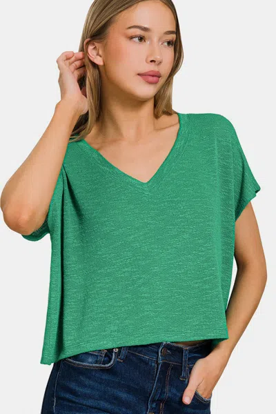 Fashnzfab V-neck Short Sleeve T-shirt In Green