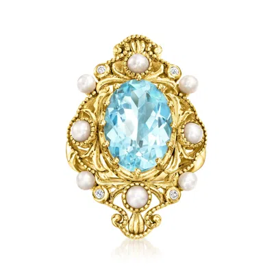 Ross-simons Sky Blue Topaz Ring With 2.5-3.5mm Cultured Pearls And White Zircon Accents In 18kt Gold Over Sterli In Blue