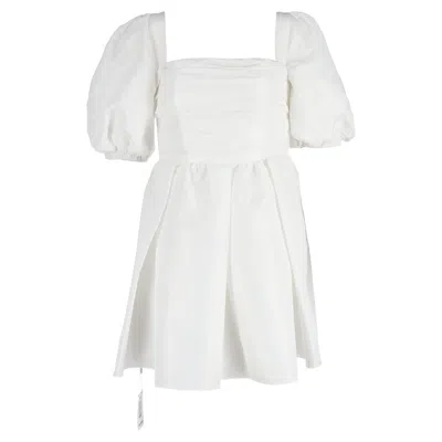 Self-portrait Puff Sleeve Mini Dress In White Cotton In White