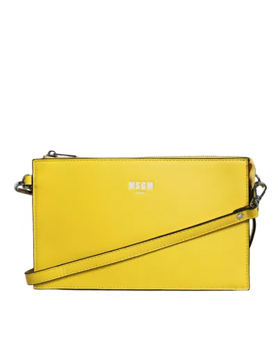 Pre-owned Msgm Leather Logo Crossbody Sling Shoulder Women's Bag () In Yellow