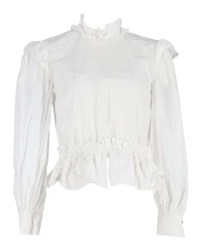 Ganni Cropped Blouse In White