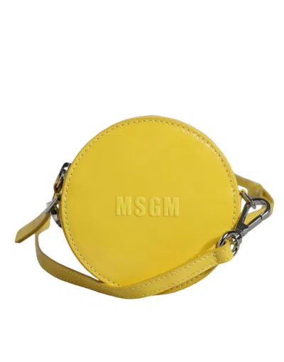 Pre-owned Msgm Leather Logo Crossbody Sling Shoulder Round Women's Bag () In Yellow
